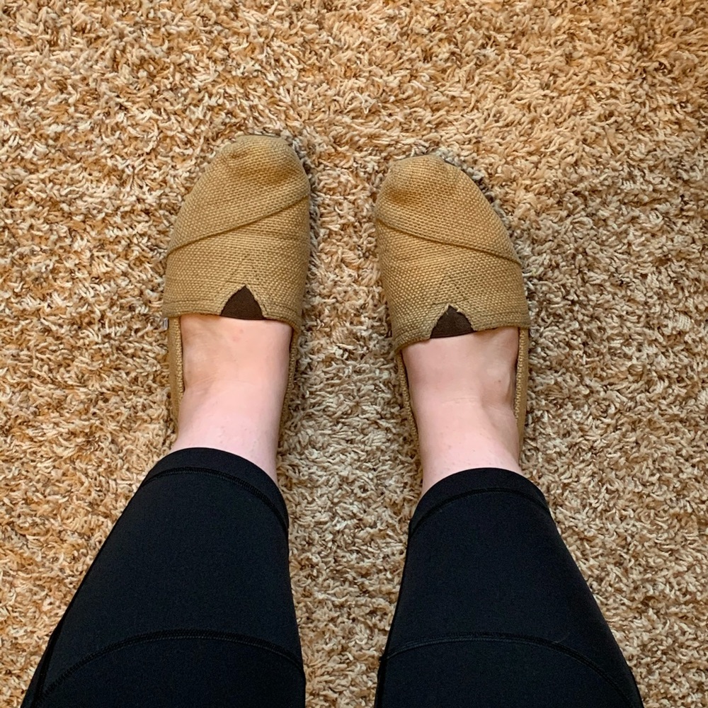 Toms burlap shoes.